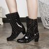 Thick Heel Boots Women Waterproof Rain Boots Women Rubber Shoes for Rain Tube Mid Calf Boots High Heels Rain Shoes Women Winter