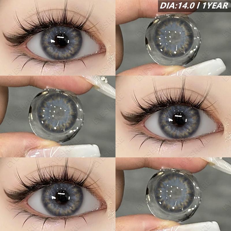 Eyeshare Various Styles of Colored Contact Lenses, Sweet and Cute Pink Contact Lenses, Gentle and Smart Blue and Gray Lenses, 2 Pieces/Pair Per Year