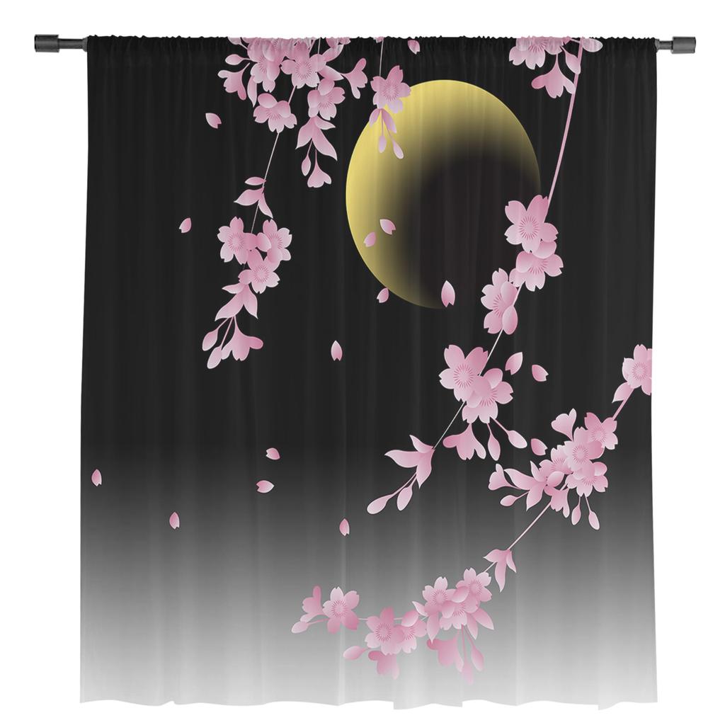 Japanese Cherry Blossom Moon Minimalist Sheer Curtains For Living Room Bedroom Kitchen Tulle Curtain For Windows Voile Drapes