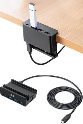 Sanwa Direct USB Hub Clamp xx 1 Bus Powered Cable Connection Black USB-A 3, USB-C 1,5 м USB-C 400-HUBC065NBK
