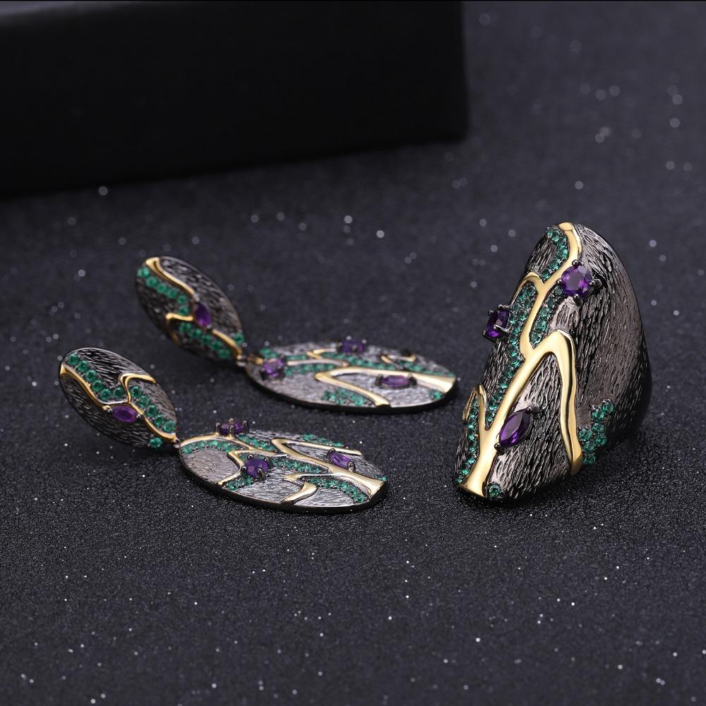 Gb Georgia O 'Keeffe Branch Pattern Ring 0 .80ct Natural Amethyst 925 Sterling Silver Handmade Finger Rings For Women