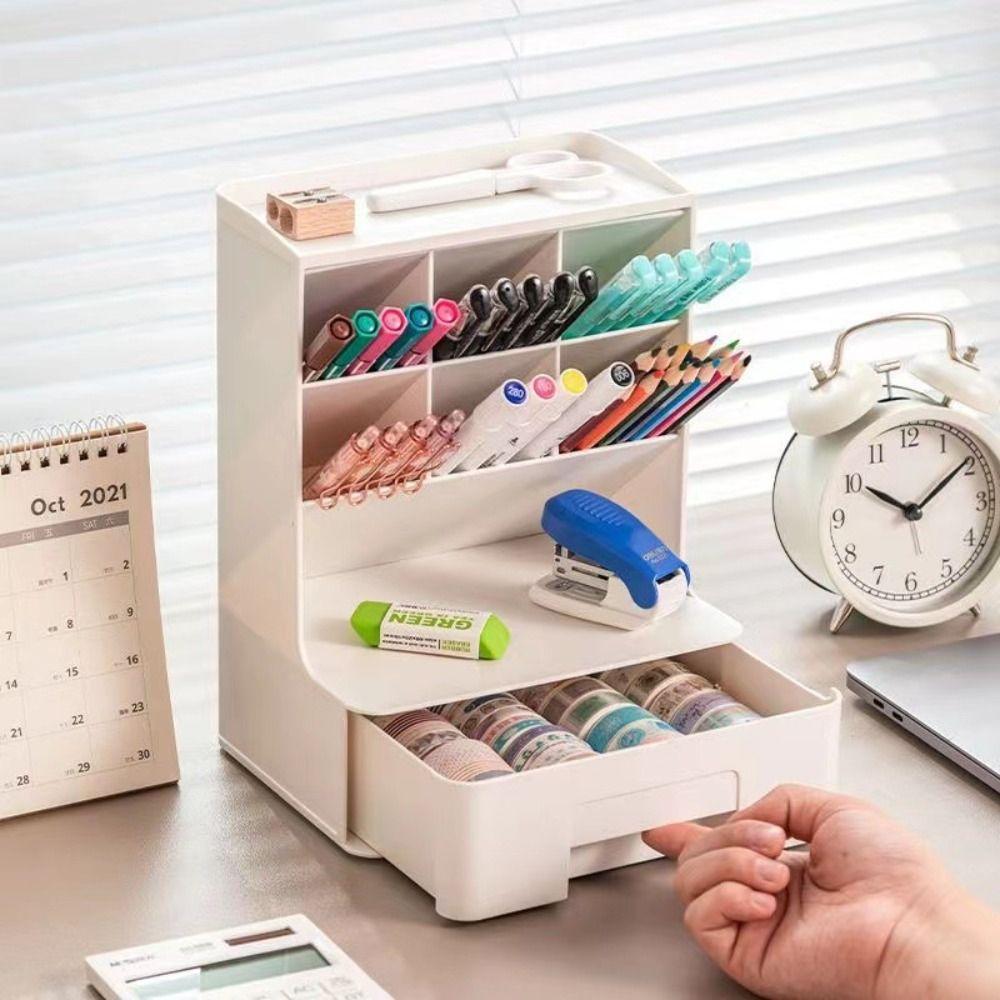 6-Grid Oblique Pen Holder Solid Color Cosmetics Storage Box Stationary Organizer  Home