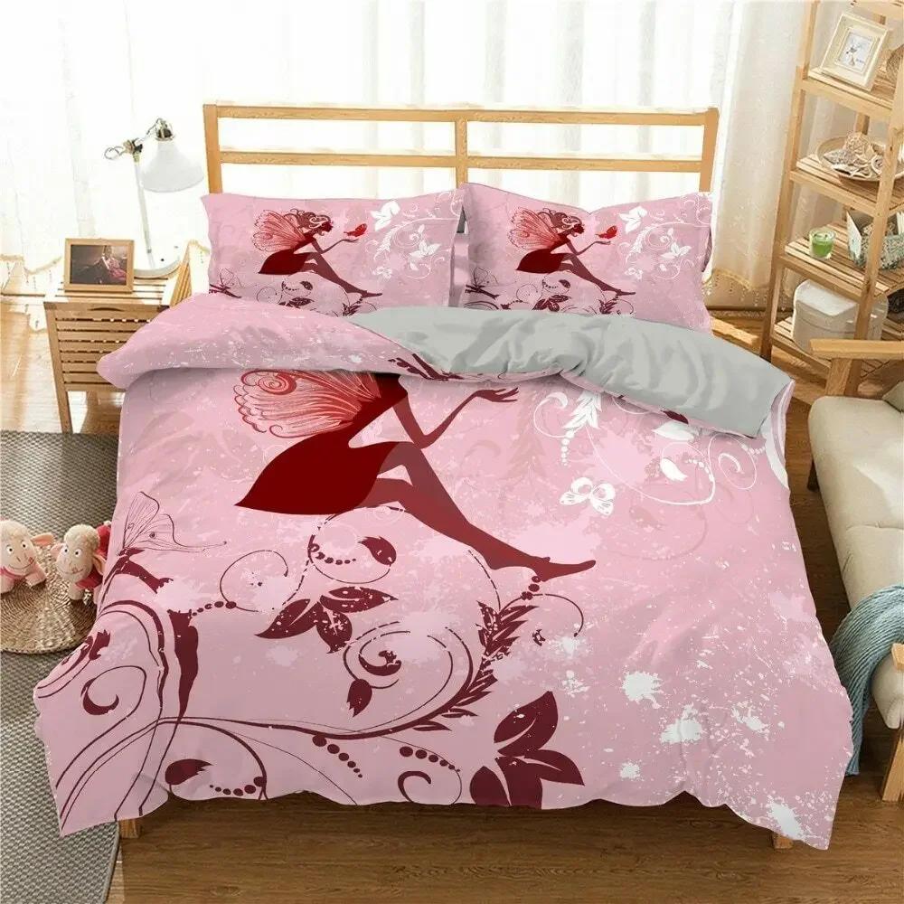 Romantic Style Fairy Girl With Wings Bedding Set Single Twin Double Queen King Cal King Size Bed Linen Set