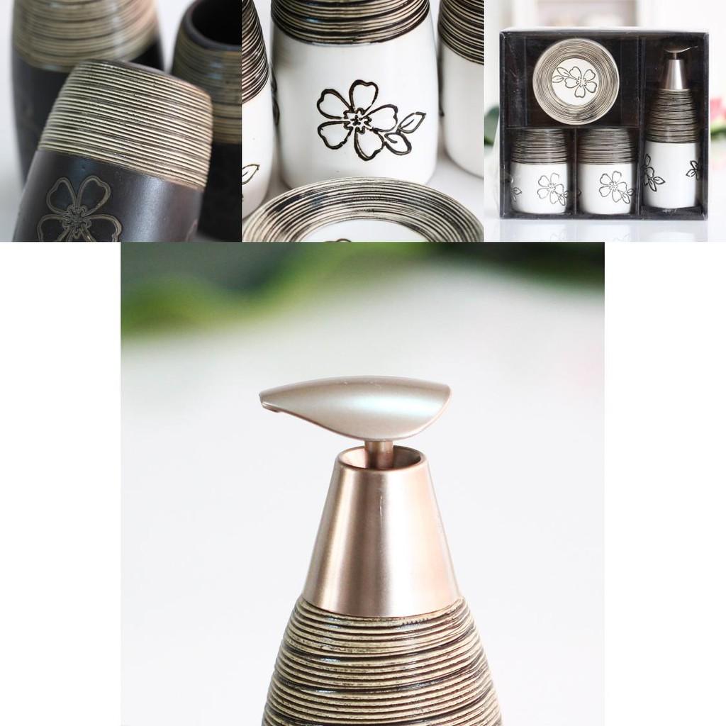 Deluxe Ceramic Bathroom 4piece Set With Floral Design For Gift Giving And Home Use