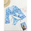 Сексуальный синий Tie Dye комплект из 3 предметов, женский комплект бикини с длинным рукавом и завязками спереди, купальник 2024, купальный костюм с завязками сбоку, стринги, купальник