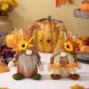 Charming Thanksgiving Decoration Standing Gnome Doll In Sunflower Hat And Autumn Leaves