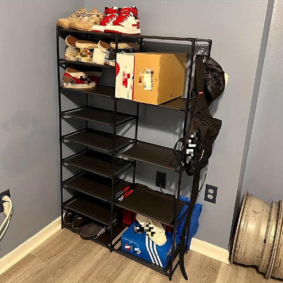 9-этажная вместительная полка для обуви, ящик для хранения, вертикальная полка для обуви, тяжелая полка для обуви, два ряда многофункциональных крючков, полка для хранения обуви
