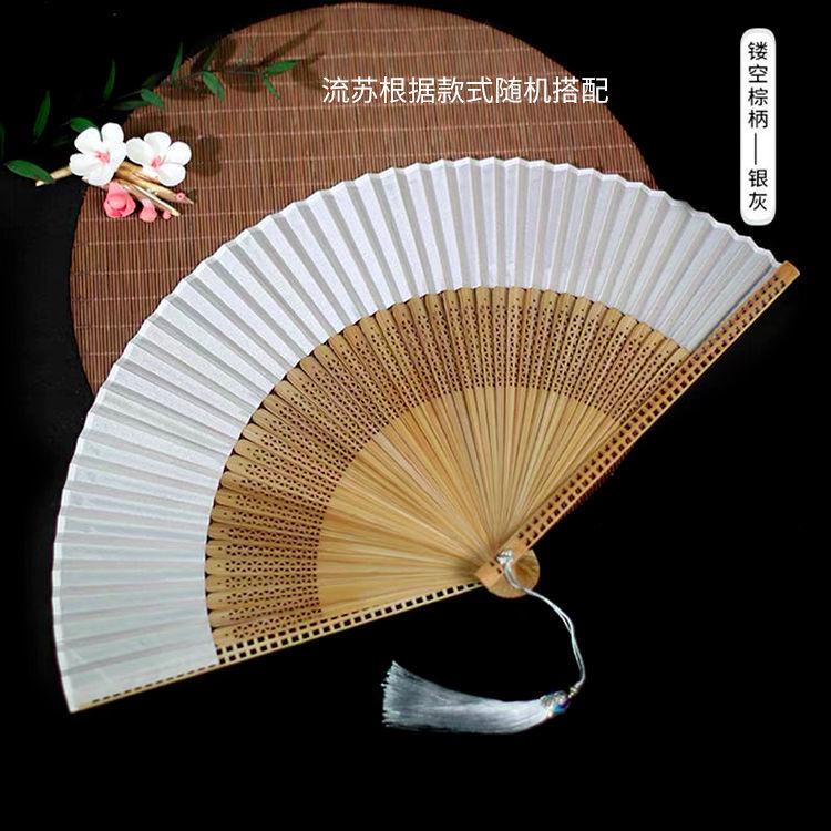Fan Japanese Style and Fan Bamboo Handle Folding Fan Exquisite Folding Fan Ancient Style Send Small Tassel