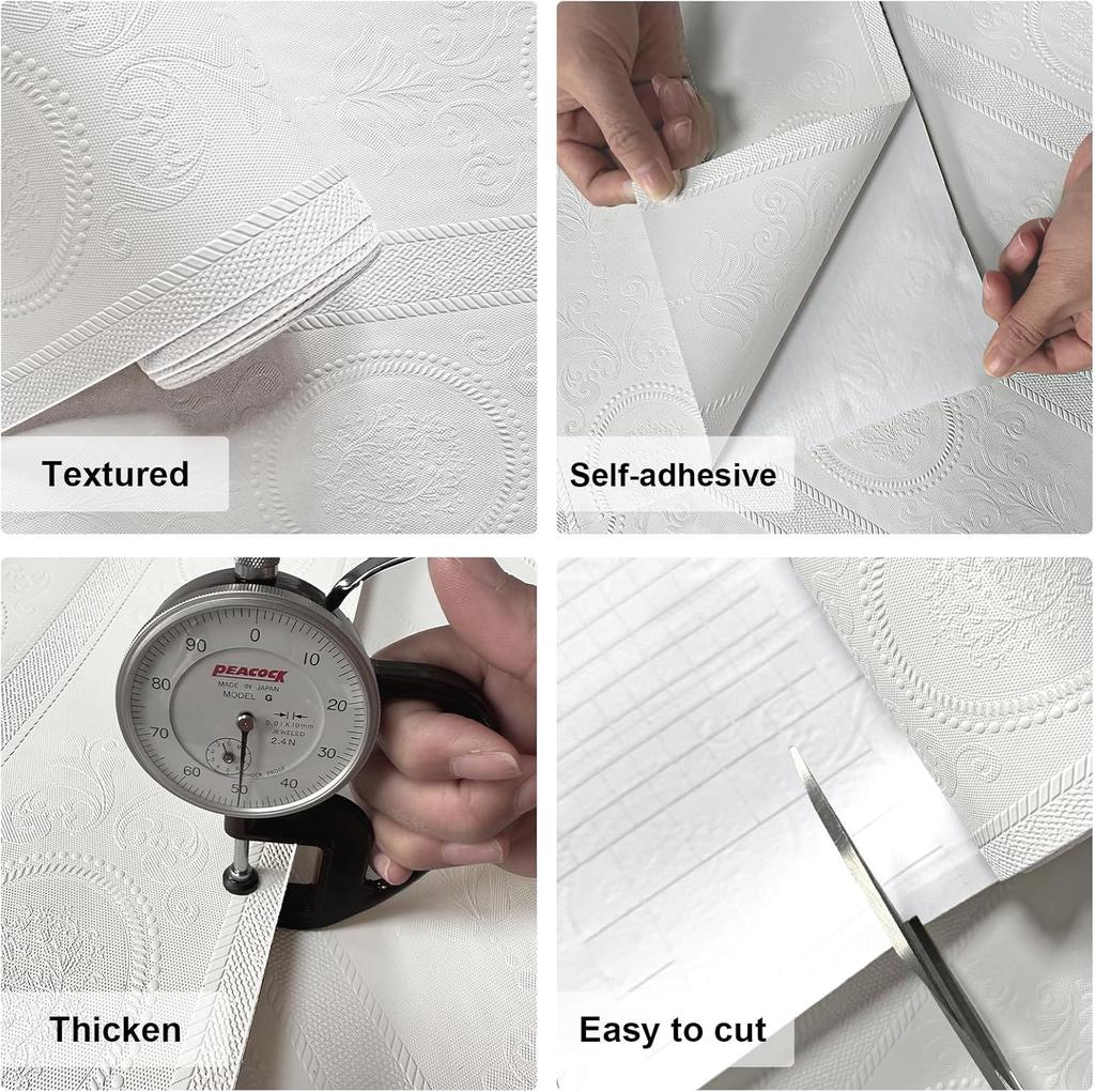 3D Белые Тисненые Самоклеящиеся Обои Дамаск Текстурированные Самоклеящиеся Обои Современные Цветочные Съемная Контактная Бумага