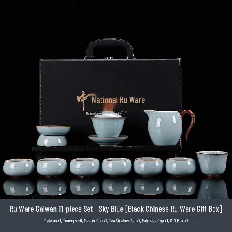Ru Ware Ceramic Kung Fu Tea Set: Teacup, Teapot, Teabowl, Master Cup, Tea Cup, Six Gentlemen Tools, Tea Wash, Fairness Cup, Office Cup.