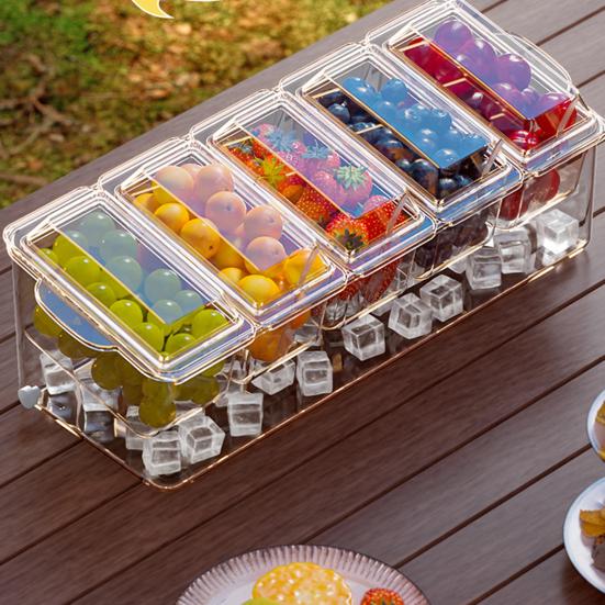 Поднос для фруктов Yousheng, ящик для хранения продуктов с 5 отделениями, большая вместимость, не содержит BPA, прозрачный, многоцелевой, для фруктового салата