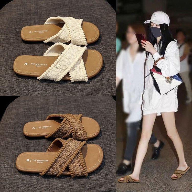 Женские тапочки для улицы высококачественные с плоской подошвой с перекрещивающимися ремешками богемные женские тапочки пляжный прохладный стиль для морского отдыха