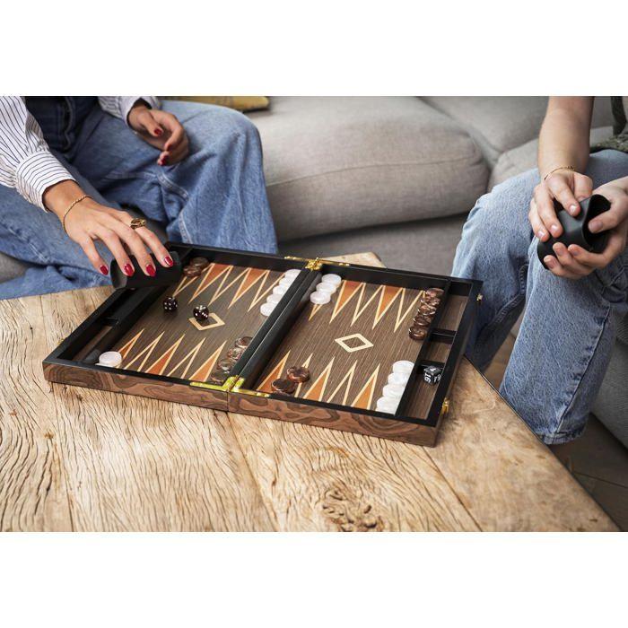 Engelhart- 250546 - Backgammon de luxe - 15 pouces - Plaqué en ronces de noyer et vernis