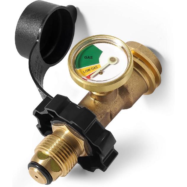 100 lb Propane Tank Adapter with Gauge, Universal Fit POL Propane Tank Gauge Converts POL Gas Tank Service Valve to QCC1 / Type 1, Old to New