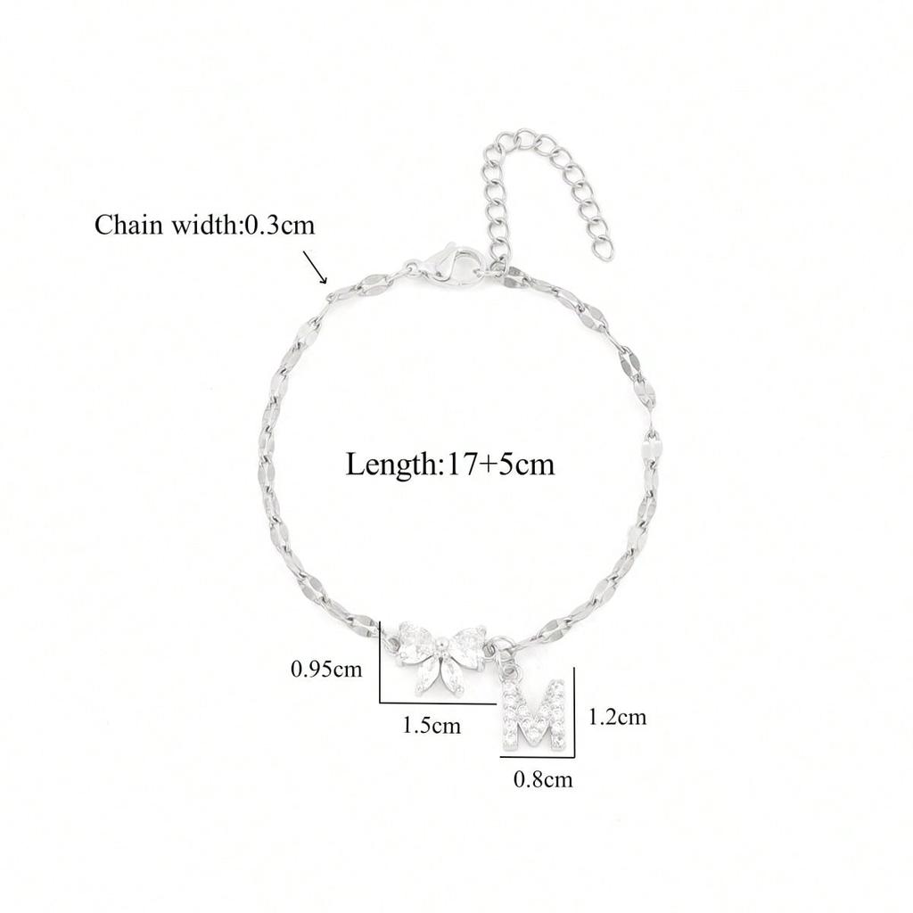 Fashion Crystal Bow Knot Pave Zirconia Initial Stainless Steel Gold Color Lip Chain Bracelet For Women Valentines Gifts