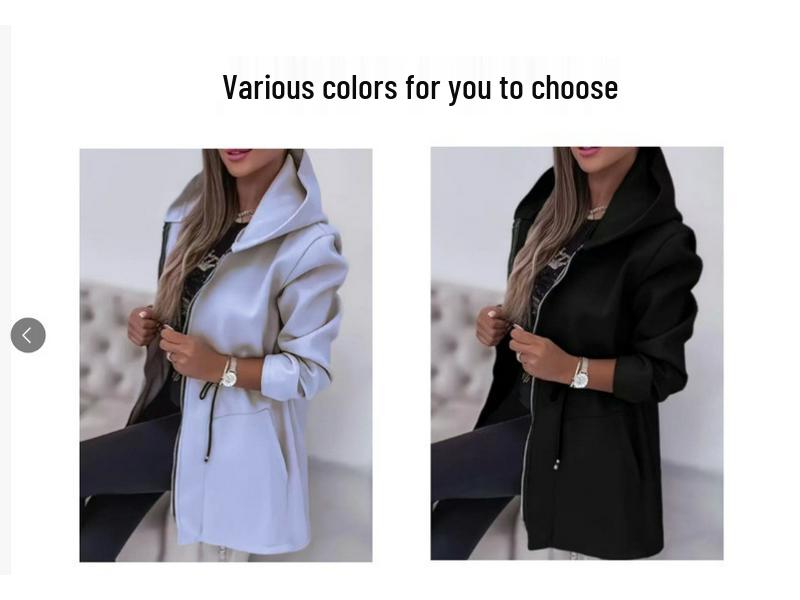 Европейская и американская женская мода Куртка средней длины с капюшоном на молнии и приталенной талией