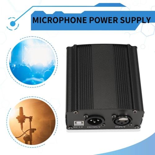 Buerjia 1-Channel 48V Phantom Power Supply with XLR 3-Pin Microphone Cable for Music Recording Equipment