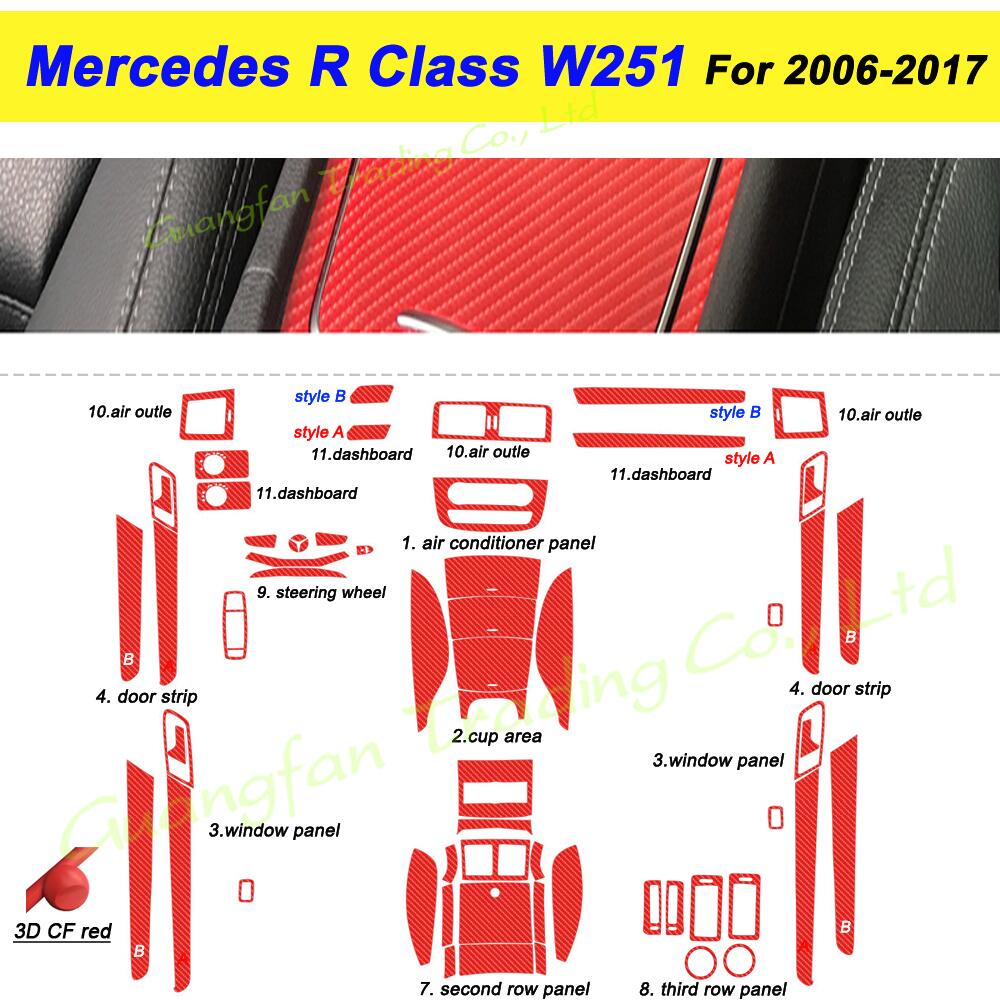 For Mercedes R Class W251 2006-2017 Car-Styling Carbon Fiber Car Interior Center Console Color Change Molding Sticker Decals