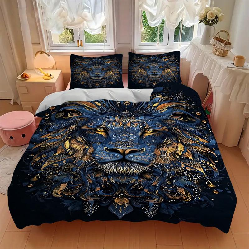 3pcs Lion Mandala Art Duvet Cover Set, Soft Comfortable Duvet Cover,Guest Room (1*Duvet Cover + 2*Pillowcase, Without Core) yy251104145
