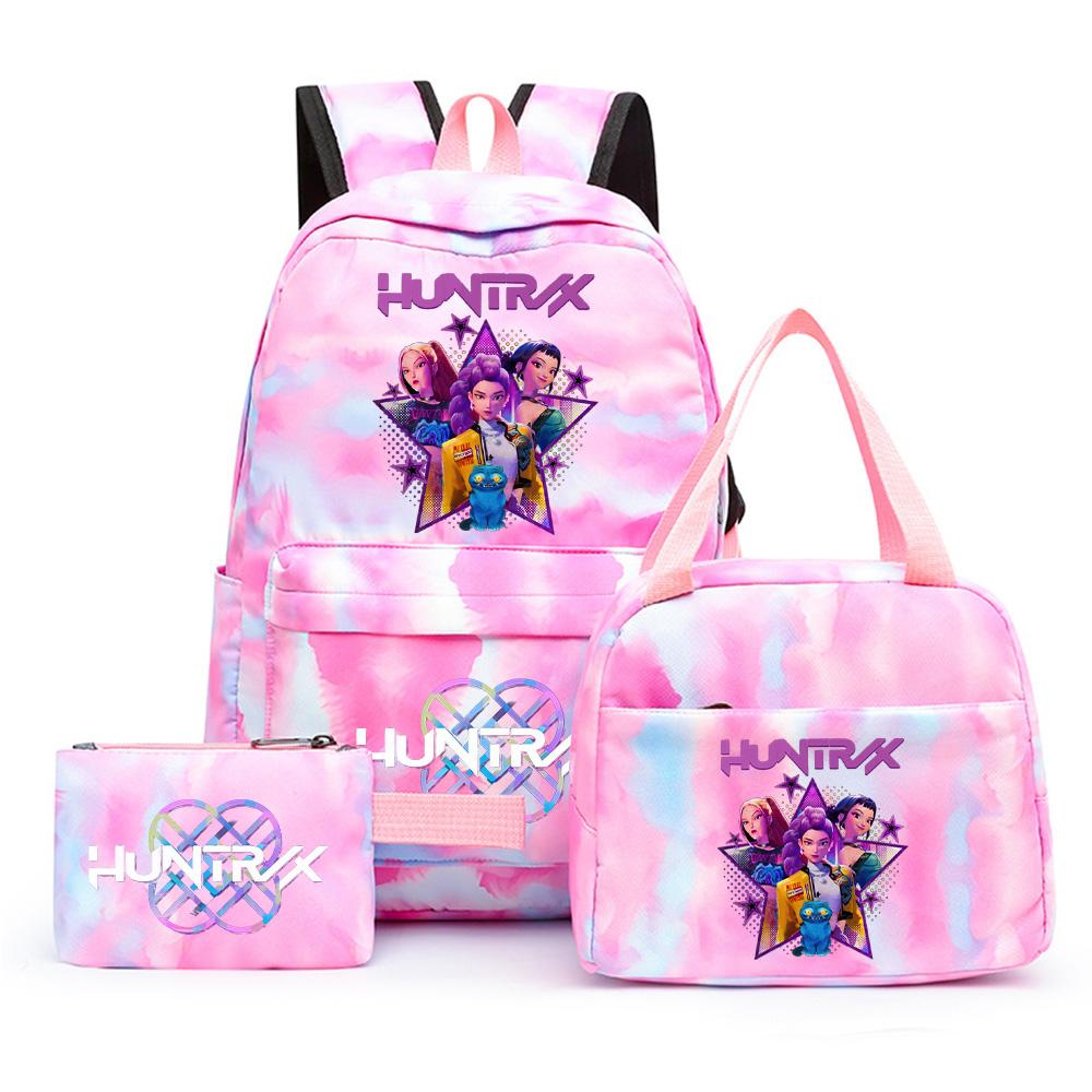 3Pcs/set Anime Cute Kpop Printed Backpack with Lunch Bag Pencil Case for Teenager Girl Boy Bookbag Large Capacity Waterproof Travel Bag Kid Gift