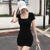 Летнее Сексуальное Мини-платье Bodycon с Квадратным Вырезом - Французский Стиль Богини, Тонкая Талия, Складки