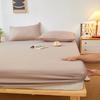 Pure Cotton Fitted Sheet With Anti Slip Elastic Band Plain Mattress Cover For Single Double Queen King Size Beds