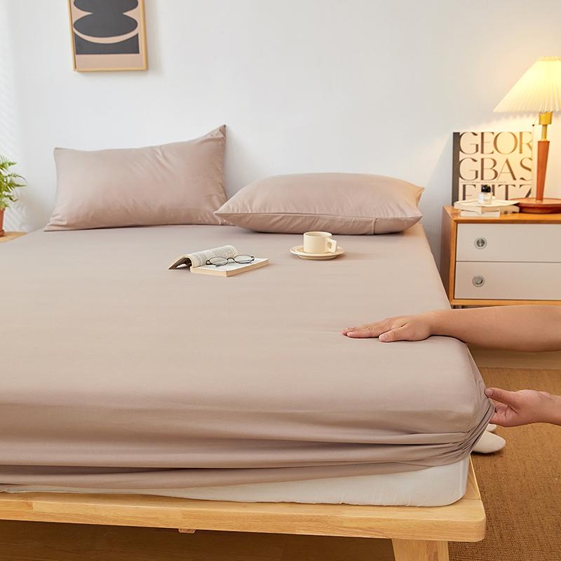 Pure Cotton Fitted Sheet With Anti Slip Elastic Band Plain Mattress Cover For Single Double Queen King Size Beds