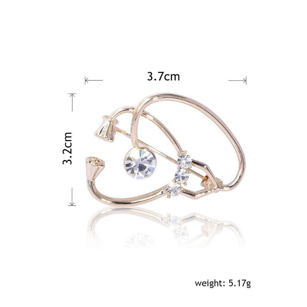 Blucome New Design Golden Stethoscope Brooch for Women Collar Scarf Party Corsage Brooch Accessories Gift