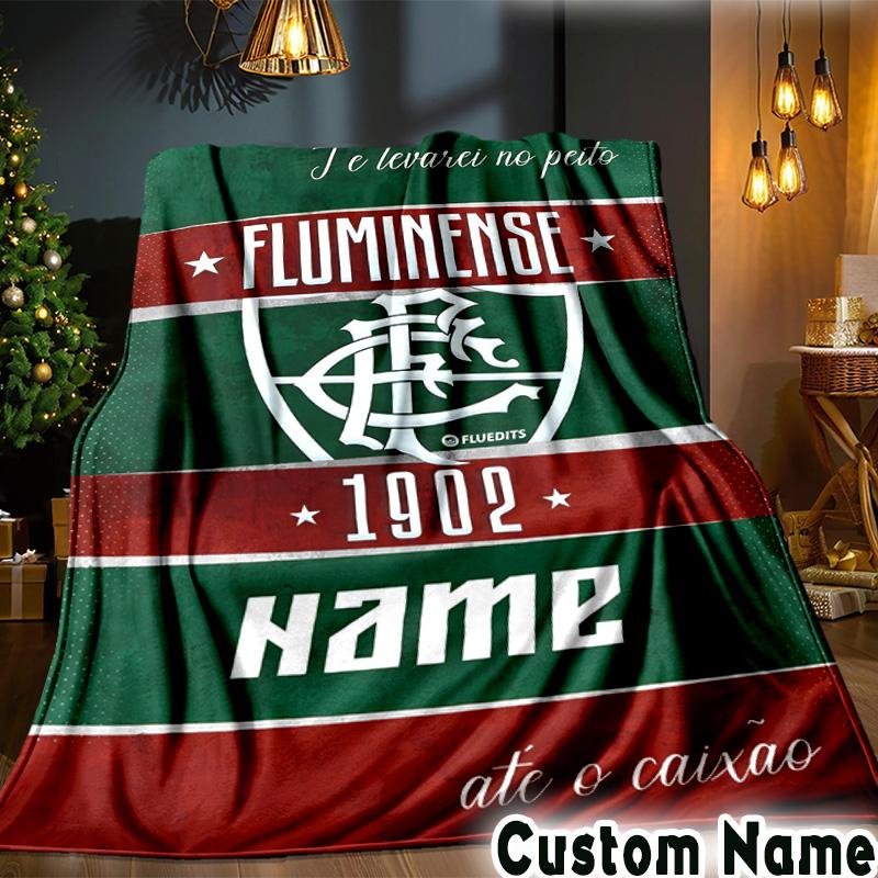 Custom Name Fluminense FC Crest Throws Blanket Flannel Blankets for Couch Bed Gifts for Men Women Picnic blanket Christmas fan gifts