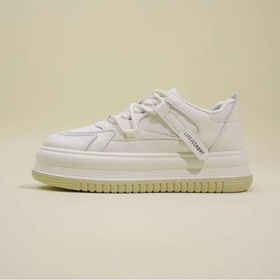 Модные женские кроссовки из натуральной кожи с толстой подошвой, маленькие белые, 2024 новинка, с круглым носком, универсальная спортивная и повседневная обувь