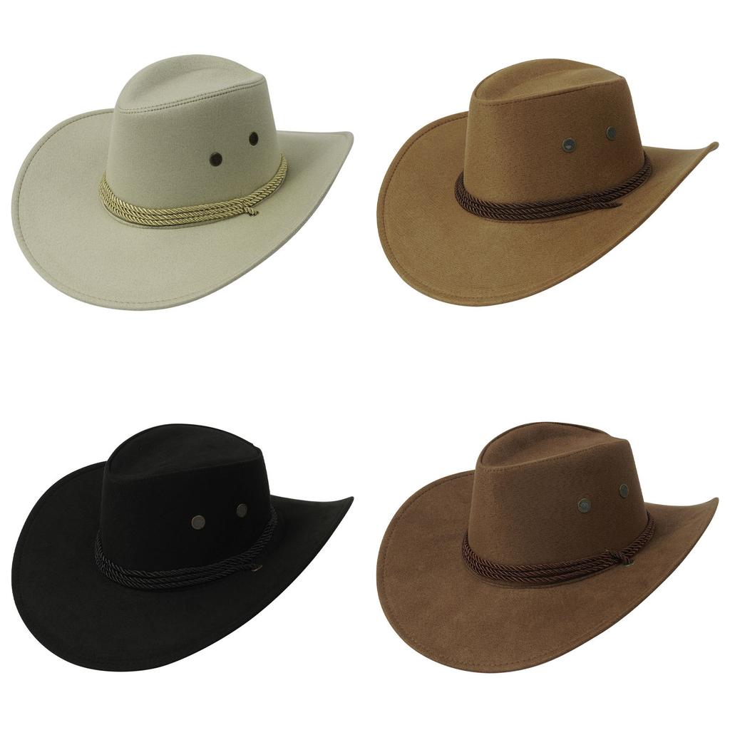 Western Cowboy Hat Men's Women's Style Felt Hat Sun Hat Riding Hat Cowboy Drawstring Hat