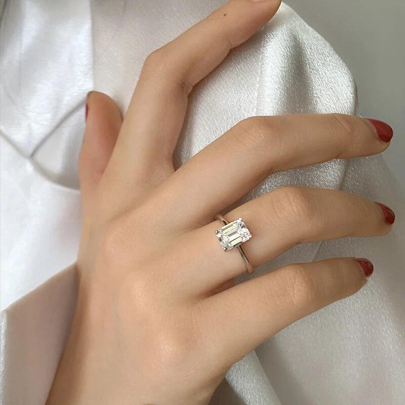 Кольцо из муассанита 2 карата с бриллиантом изумрудной огранки S925, стерлинговое серебро, обручальное кольцо, обручальные кольца, подарки для женщин, сертифицированные