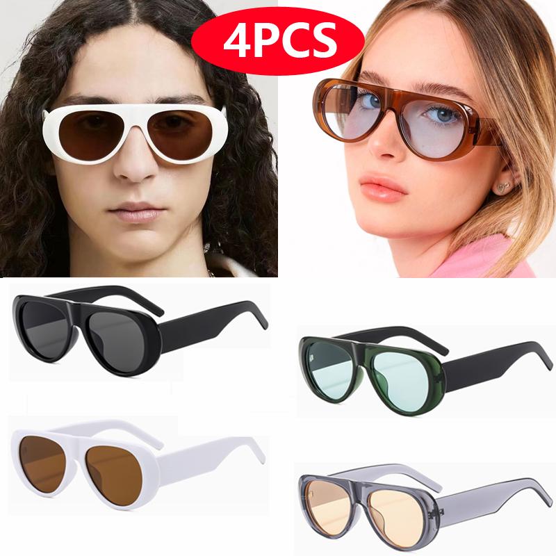 4pcs New Fashion Women Large Frame Retro Sunglasses Sets UV400 Oval Female Advanced Minimalist Style Glasses