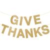 Give Thanks Banner, Pre-assembled Friendsgiving Decorations, Gold Glitter Thanksgiving Party Decorations for Party Office Home Fireplace Mantel, Fall