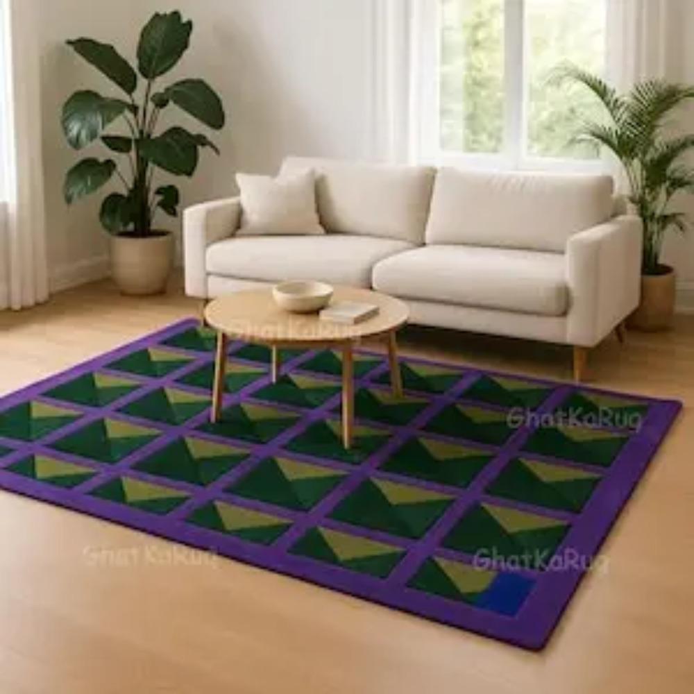 Modern Geometric Purple And Green Purple Green Abstract Living Room Carpet Bold Designer Rug