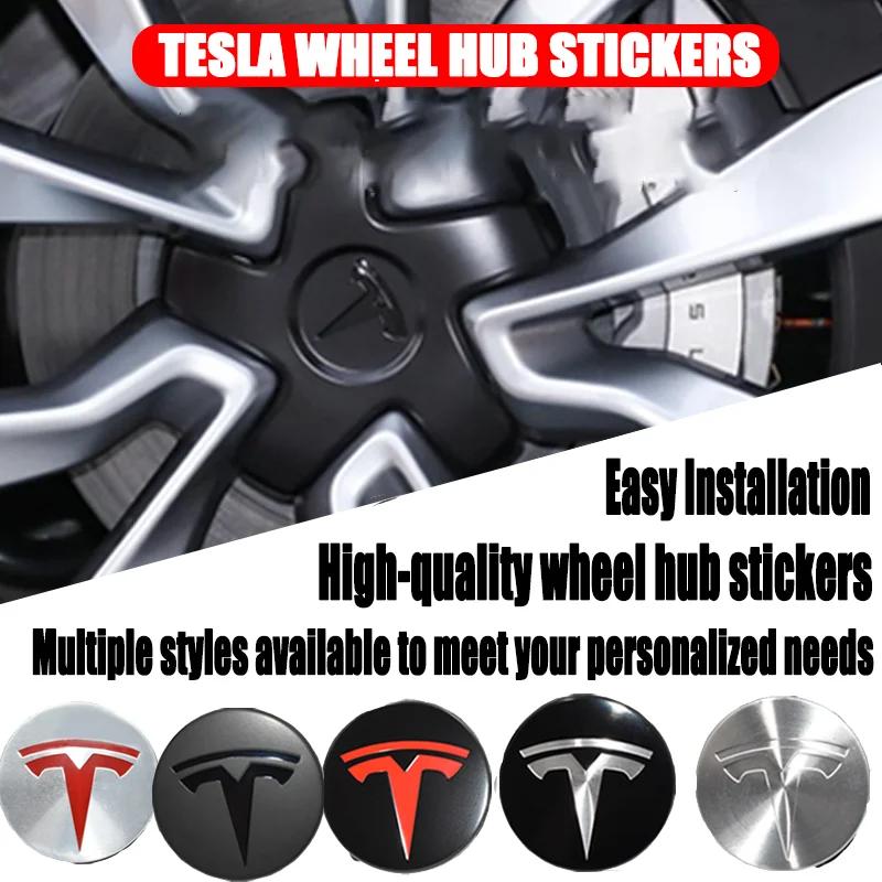 Автомобильная наклейка 2025 Горячая 4 шт. 56 мм Центральная заглушка ступицы Tesla Наклейки с логотипом - Водонепроницаемые прочные наклейки для Model 3/Y/S/X, Колесо автомобиля P