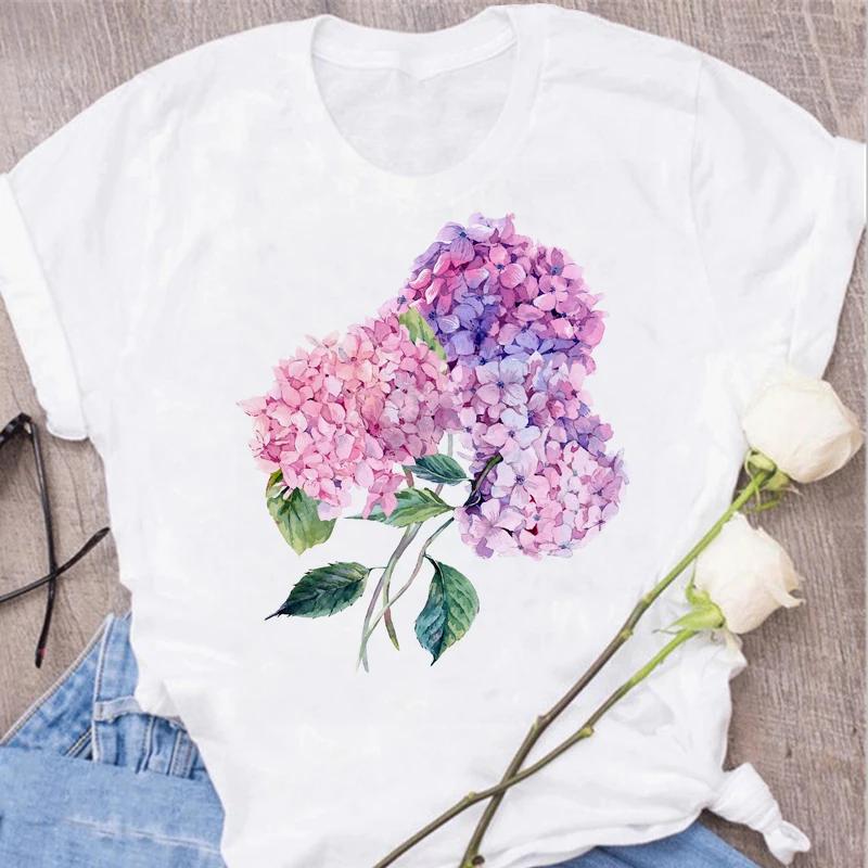 Red Rose Print Women T Shirt Summershort Sleeved Round Neck Harajuku Korean Style Graphic Tops Kawaii Female T-shirt Tops