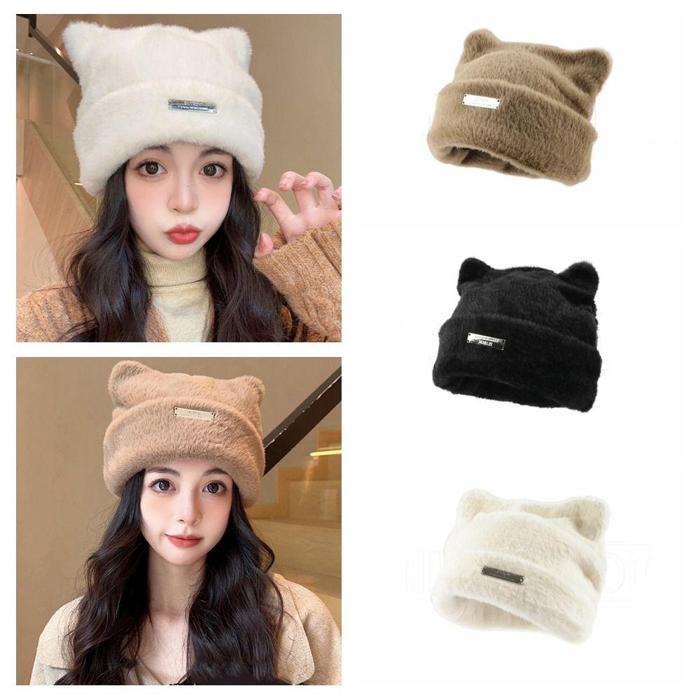 Bear Ears Knitted Cap Fluffy Winter Plush Hat Personality Cat Ears Hat Winter/Autumn