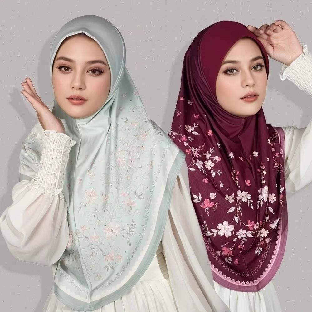 Versatile Hijab Head Wrap Floral Print Elastic Hijab Cap Malaysia Floral Turban for Women