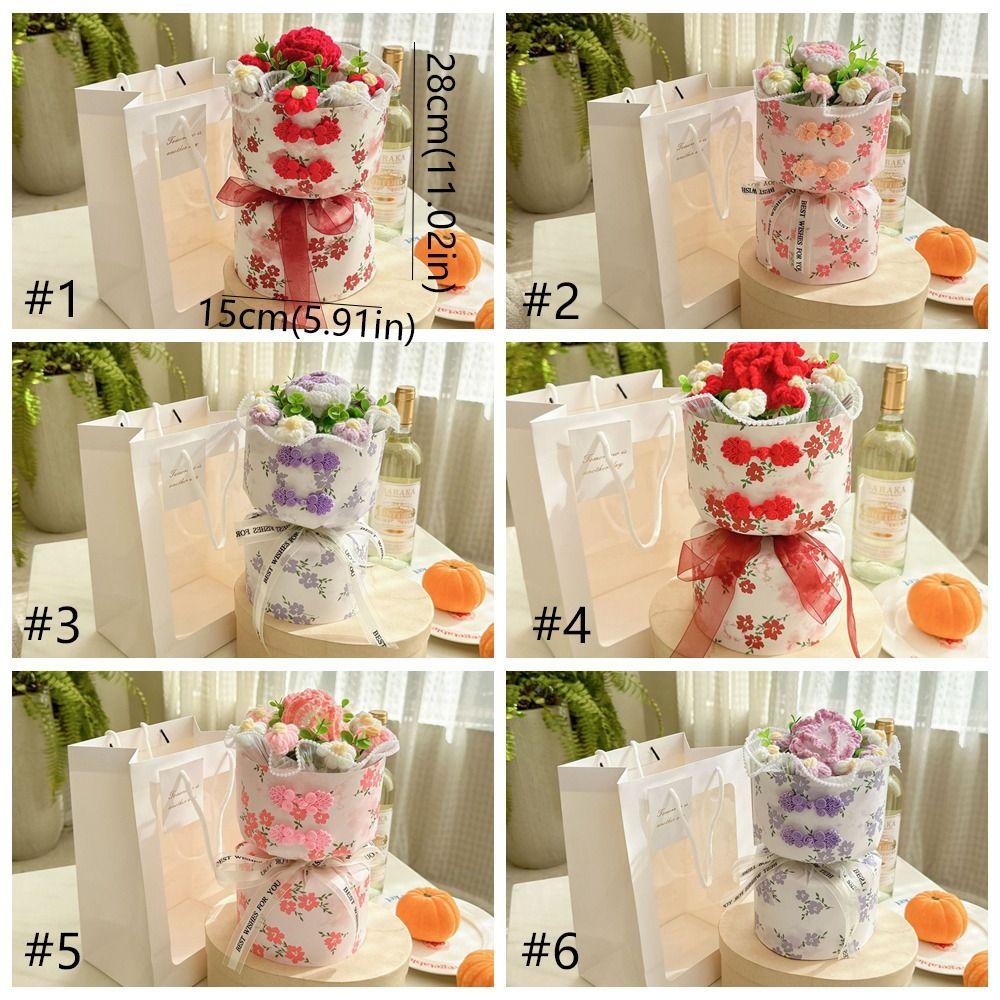 Romantic Carnation Bouquet Gift Finished Fake Flower Knitted Rose Bouquet Valentine's Day Gift