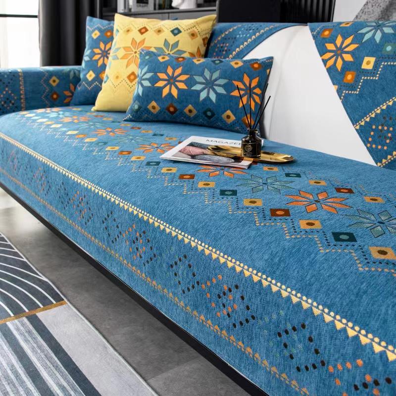 Мягкий, гладкий, утолщенный шенилл, стеганый диванный полотенце с вышивкой, противоскользящий чехол для дивана, защитный чехол для мебели, коврик для эркера