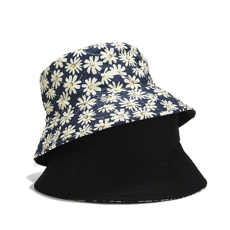 Double-sided Wearable Daisies Bucket Hat Men Women Caps Summer Panama Fold Sun Fishing Fisherman Hat