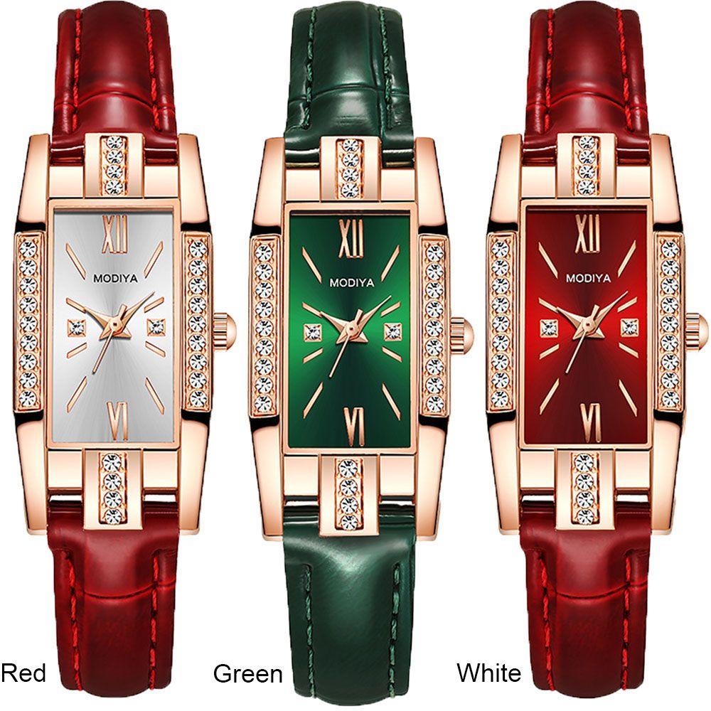 With Diamond Luxury Women Square Wristwatch Ladies Quartz Watch Leather Strap Bracelet Wrist