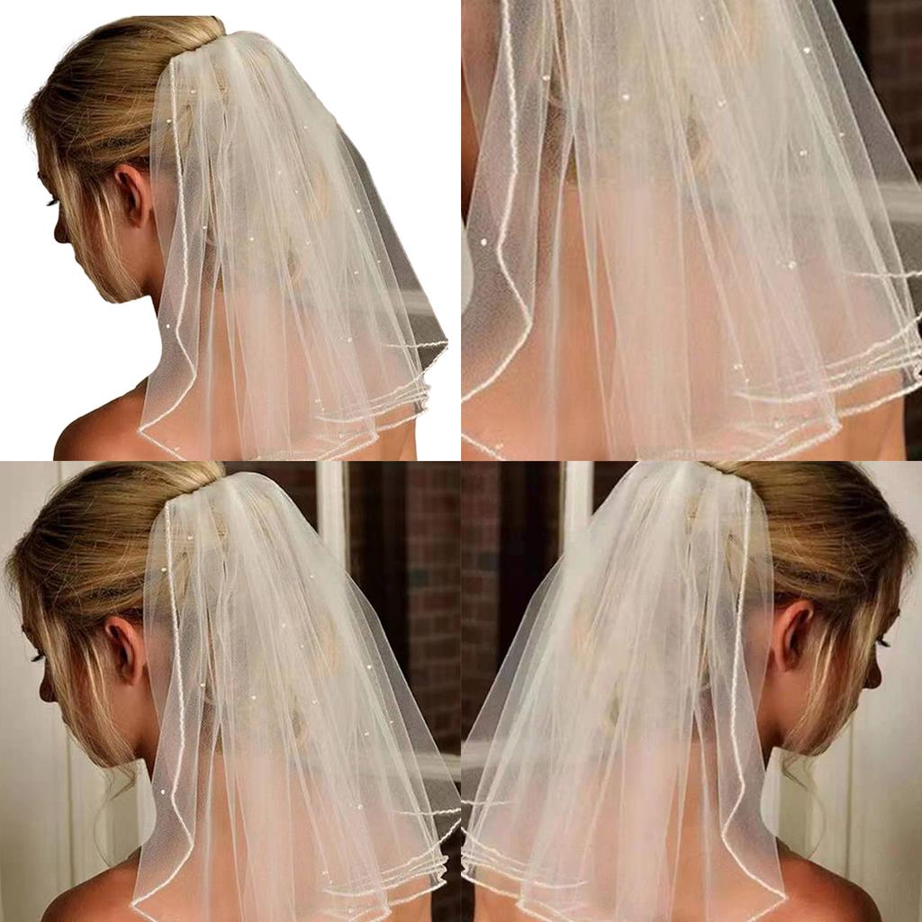 Bridal Veil Headpieces with Rhinestone/ Pearl Decor Wedding Bridal Veil Short Tulle Elegant Bride Wedding Party Veil