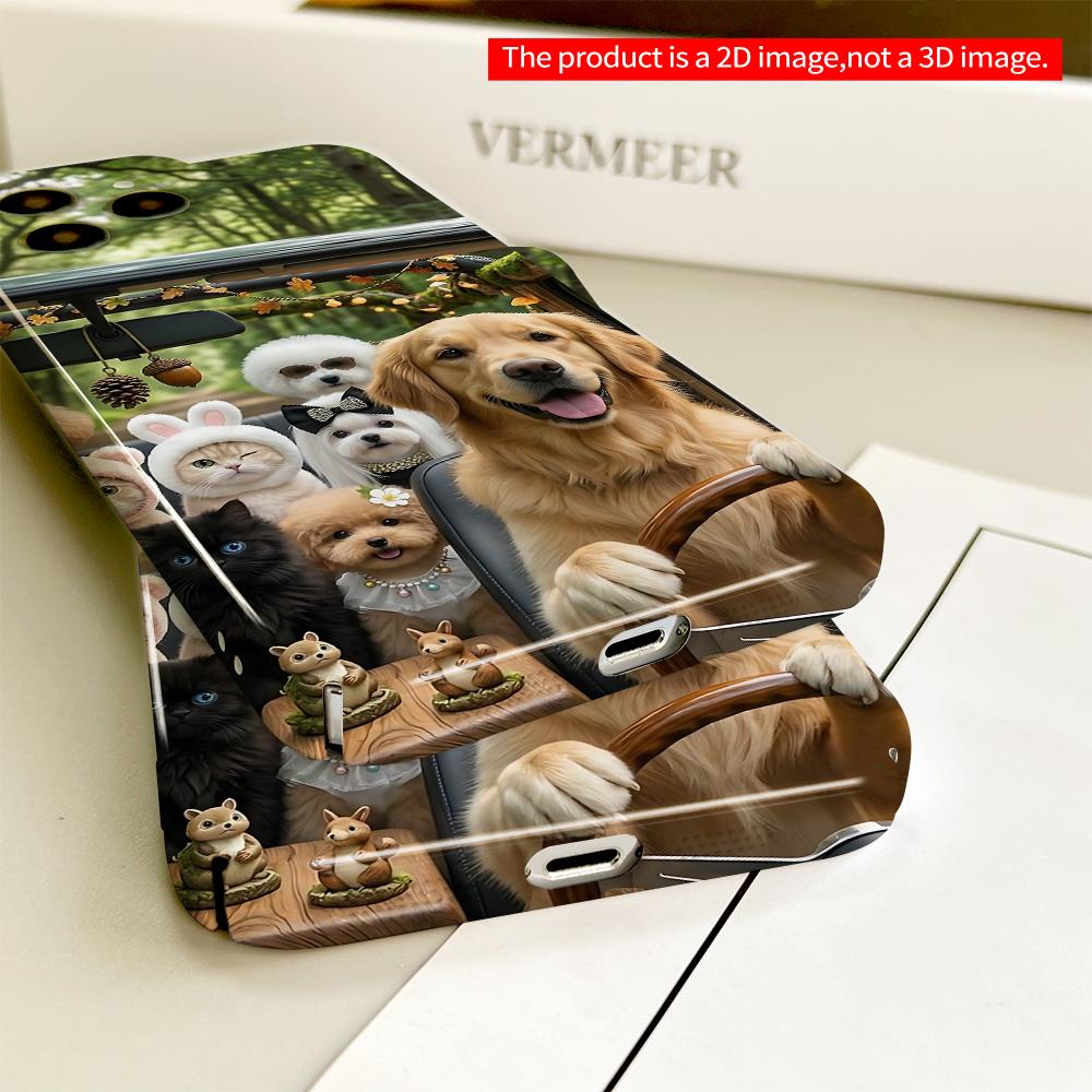 Adorable Pets Driving Through Forest All inclusive film hard phone case, compatible with iPhone 18 Pro Max 17 16 15 14 13 12 11