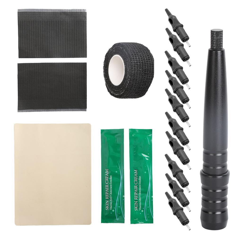 Набор для татуировки, алюминиевая ручка для татуировки и 10 шариковых картриджей с тренировочной кожей