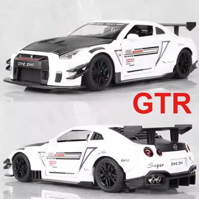 1:Модель Gtr R34 в масштабе 24 Игрушки Литой сплав Автомобиль Двери открываются Со звуком Свет Оттягивание Миниатюрные модели Транспортные средства Коллекционный подарок для мальчика