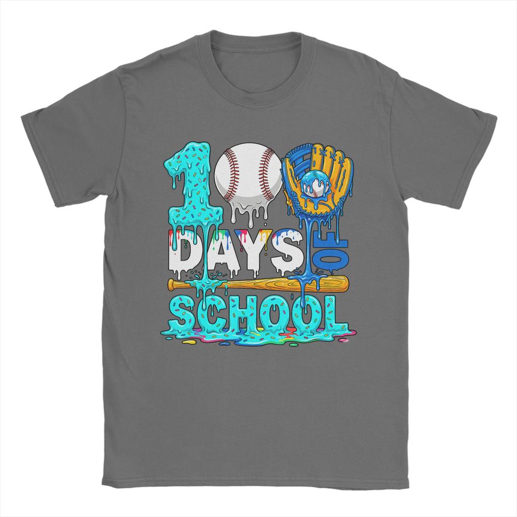 Unisex 100 Days of School Baseball Ice Cream Drip Player T Shirts Cotton Clothing Novelty Short Sleeve Tee Shirt Party TShirts