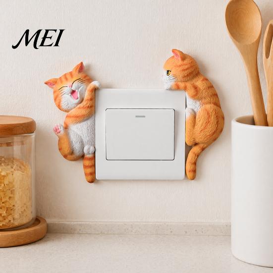 Cat Light Switch Cover 3D Sticker, Decorative Resin Wall Plate Cover, Cute Animal Decor Stickers, Peel And Stick decorations for Home Bedroom