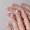 24 шт. Короткие миндальные накладные ногти цвета нюд-розовый с эффектом "кошачий глаз", полное покрытие, съемные типсы для ногтей для женщин и девочек